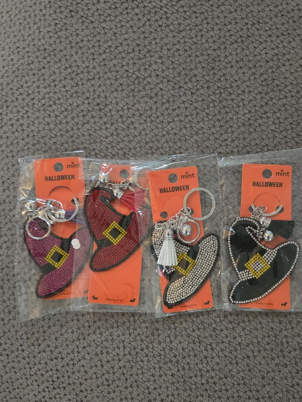 Witch Hat Keychains in Red,purple, Pink & Black with Tassel Charms